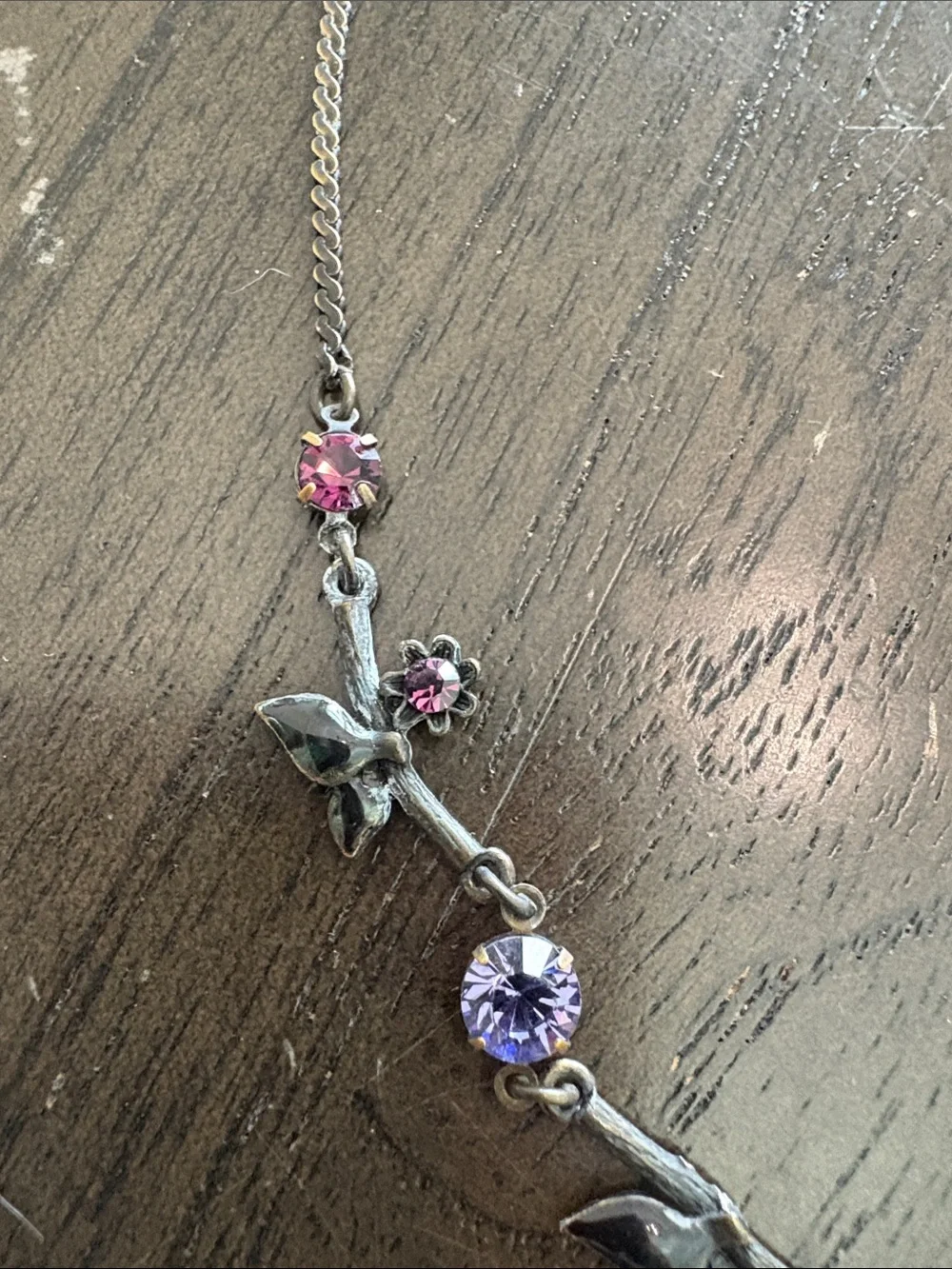 Avon Silver-Tone Floral Necklace with Purple and Pink Crystals - Picture 4 of 8
